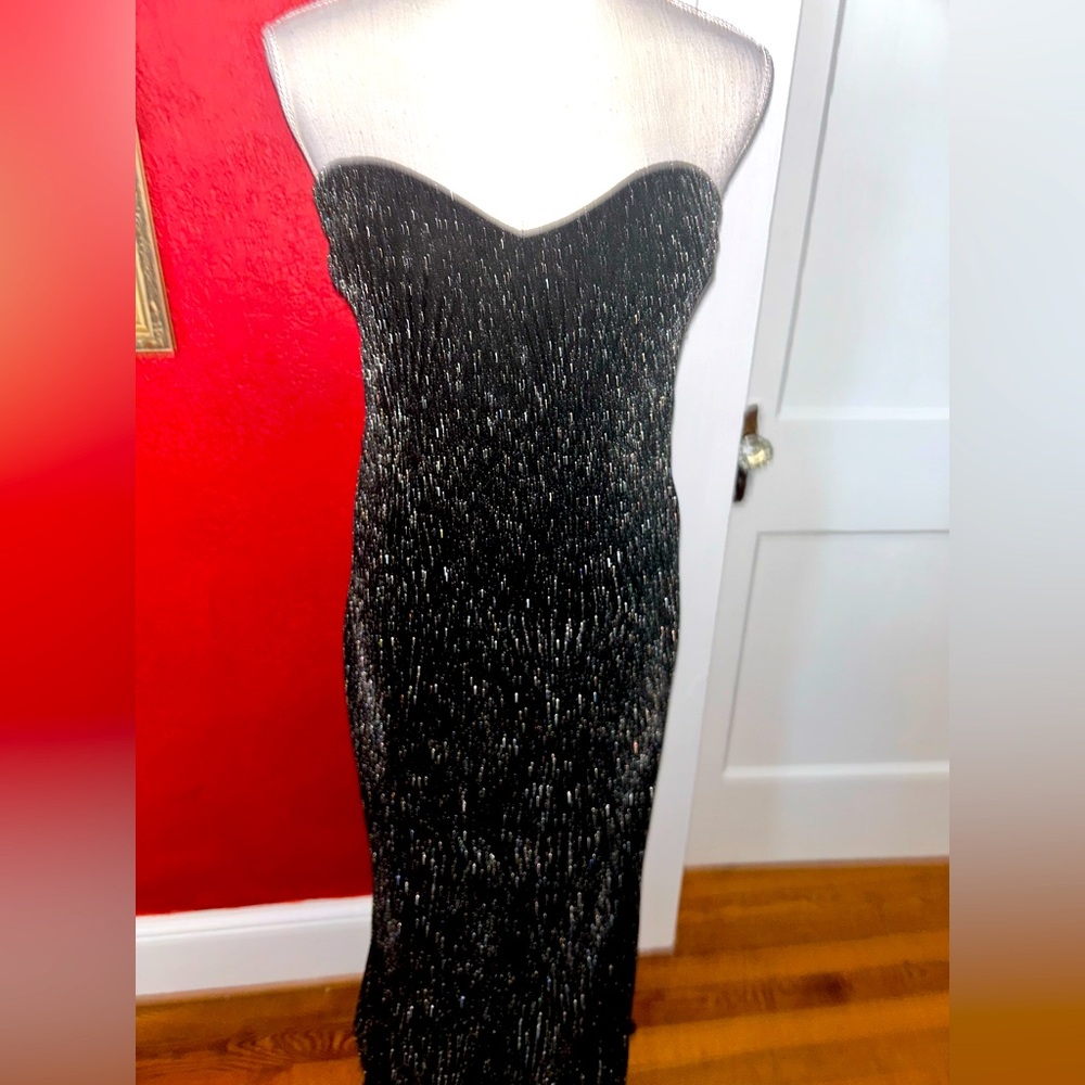 Elegant Black and with Silver metallic sparkle long  Women's Dress. Never worn L